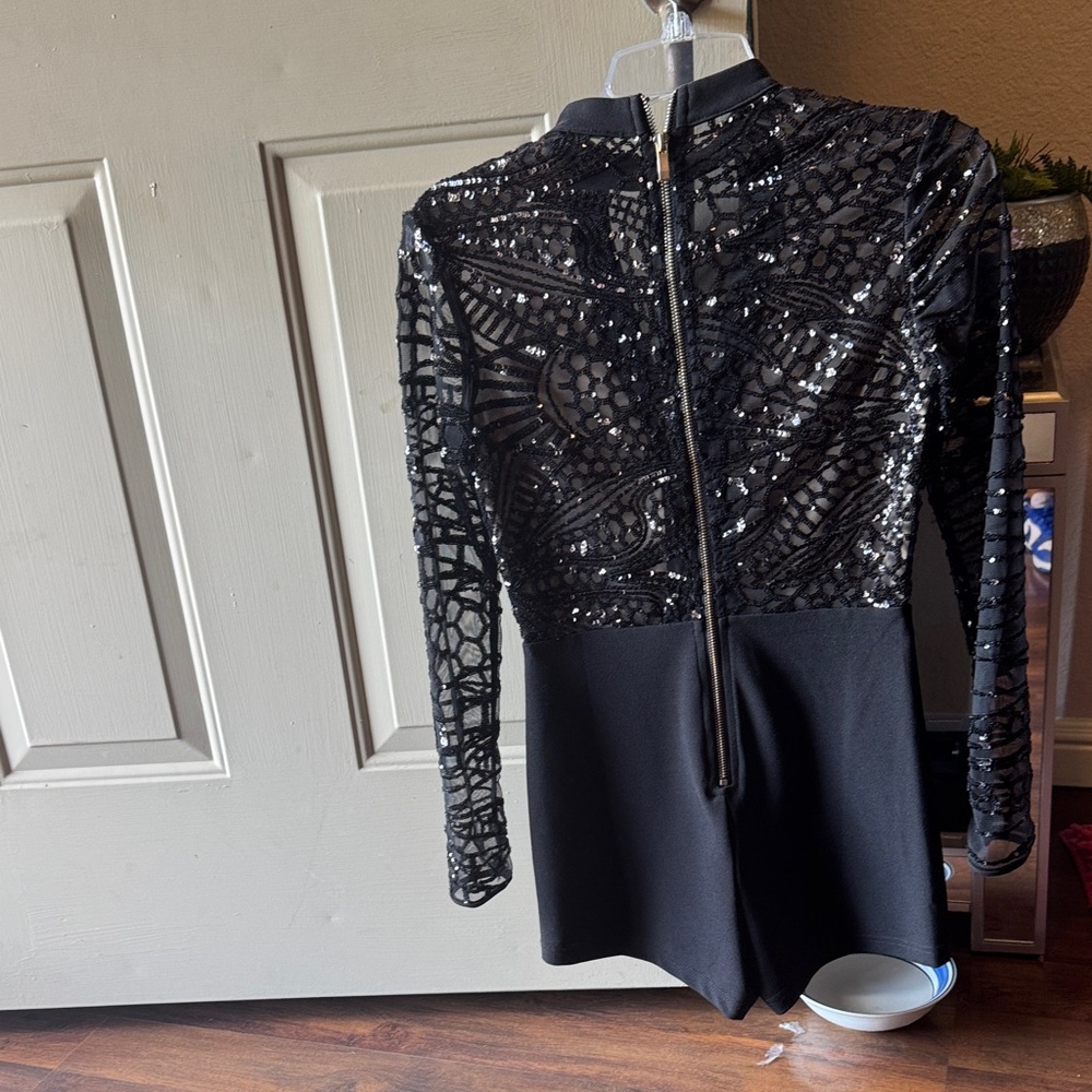 Black Sequin Long Sleeve Romper